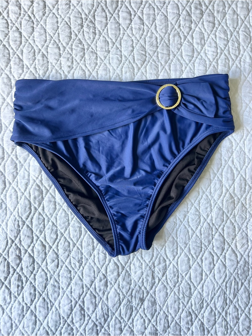 VENUS Blue Bikini Bottom with Gold Ring Detail